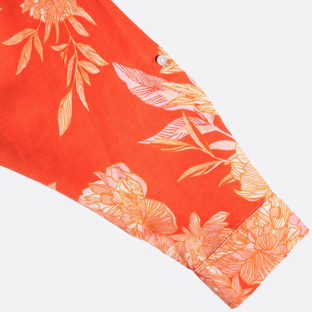 Cynthia Rowley 100% Linen Button Down Shirt Orange Floral Blouse Plus 2X 3X - Picture 6 of 9